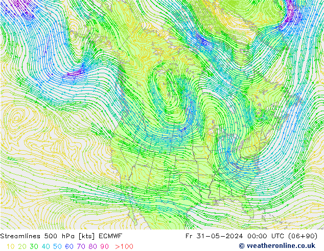 Linha de corrente 500 hPa ECMWF Sex 31.05.2024 00 UTC