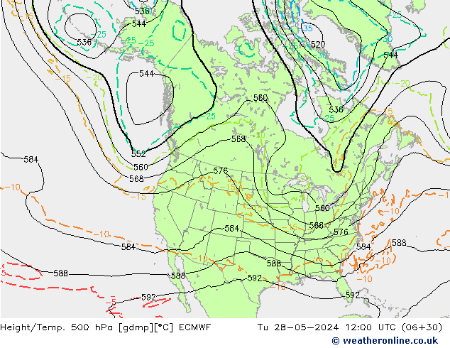 Z500/Rain (+SLP)/Z850 ECMWF Tu 28.05.2024 12 UTC