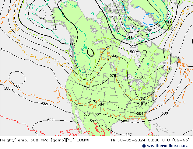 Z500/Rain (+SLP)/Z850 ECMWF gio 30.05.2024 00 UTC