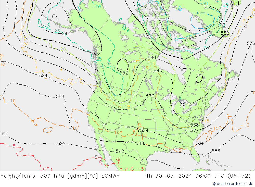 Z500/Rain (+SLP)/Z850 ECMWF Th 30.05.2024 06 UTC