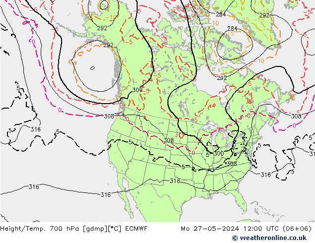 Height/Temp. 700 hPa ECMWF Mo 27.05.2024 12 UTC