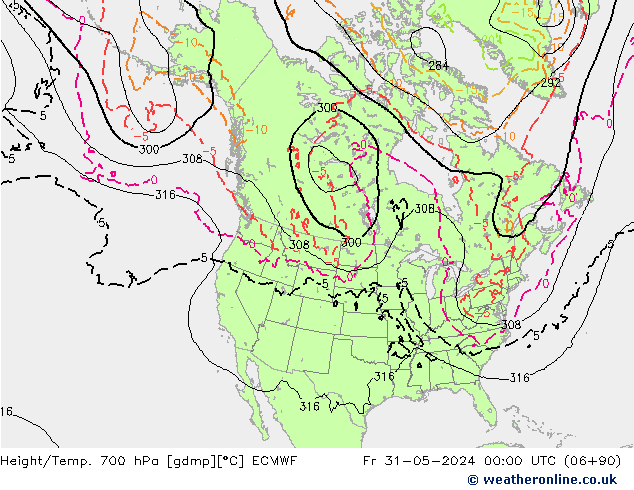 Height/Temp. 700 hPa ECMWF Sex 31.05.2024 00 UTC