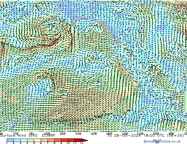 Surface wind (bft) ECMWF Út 28.05.2024 18 UTC
