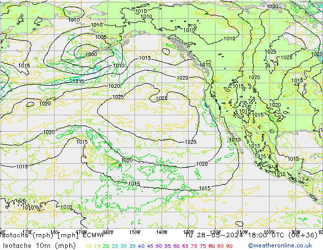 Isotachs (mph) ECMWF Tu 28.05.2024 18 UTC