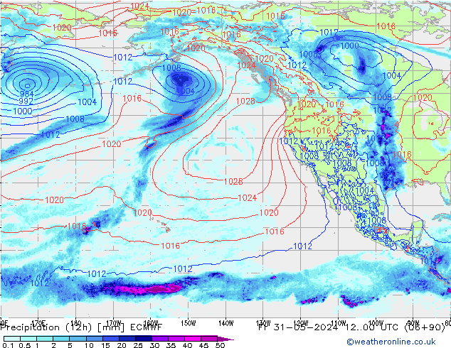 Totale neerslag (12h) ECMWF vr 31.05.2024 00 UTC