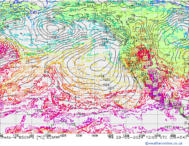 Theta-e 850hPa ECMWF Mi 29.05.2024 12 UTC