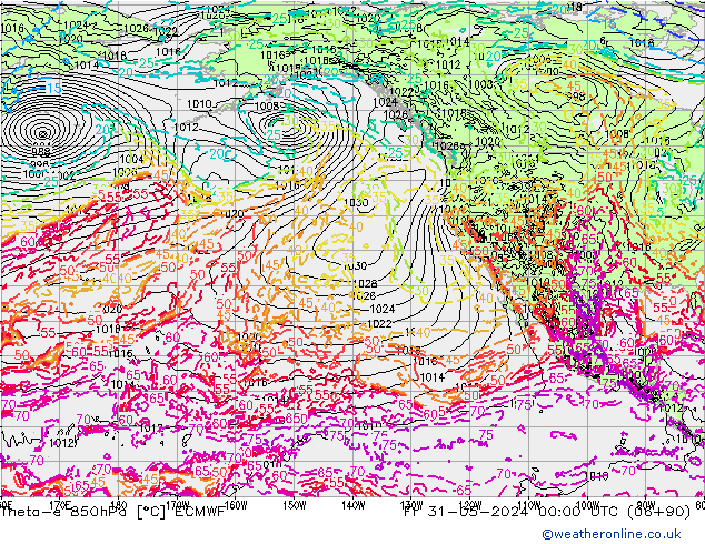 Theta-e 850hPa ECMWF Fr 31.05.2024 00 UTC