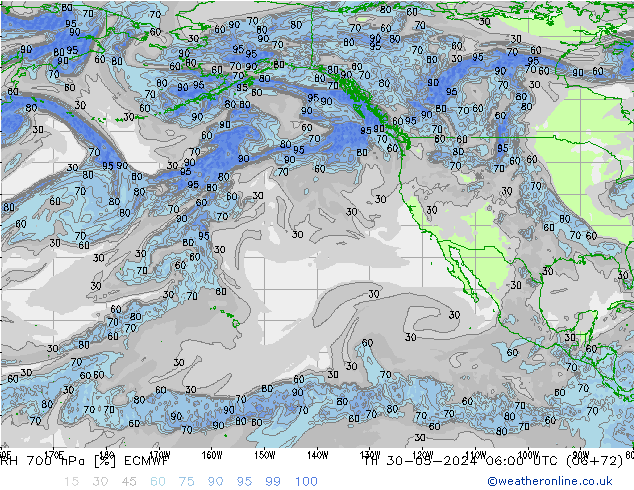 RH 700 hPa ECMWF Th 30.05.2024 06 UTC