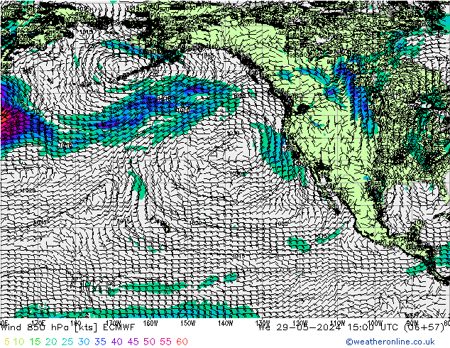 Viento 850 hPa ECMWF mié 29.05.2024 15 UTC