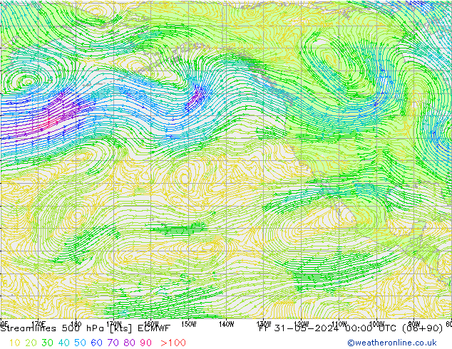 Linea di flusso 500 hPa ECMWF ven 31.05.2024 00 UTC