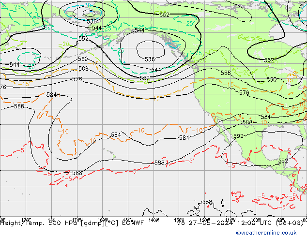 Z500/Rain (+SLP)/Z850 ECMWF pon. 27.05.2024 12 UTC