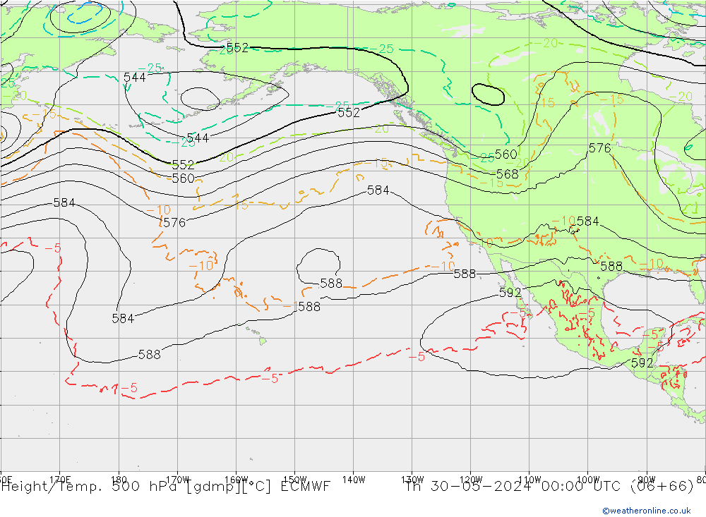 Z500/Rain (+SLP)/Z850 ECMWF czw. 30.05.2024 00 UTC