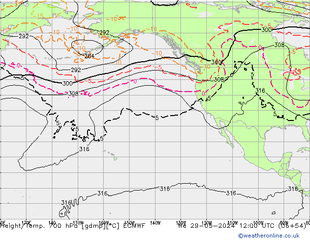 Height/Temp. 700 hPa ECMWF  29.05.2024 12 UTC