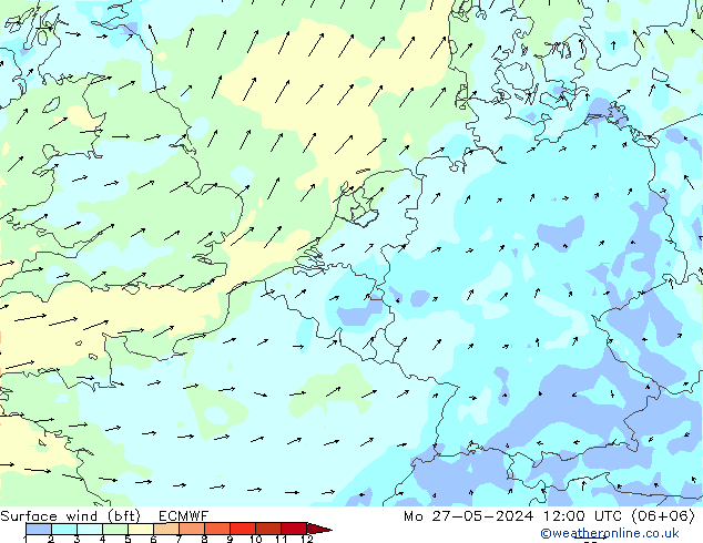 Bodenwind (bft) ECMWF Mo 27.05.2024 12 UTC