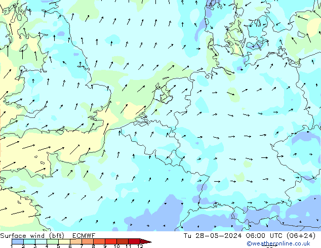 Vento 10 m (bft) ECMWF mar 28.05.2024 06 UTC