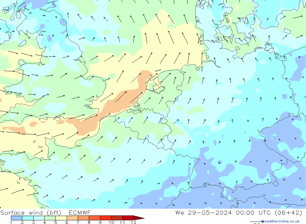 Rüzgar 10 m (bft) ECMWF Çar 29.05.2024 00 UTC