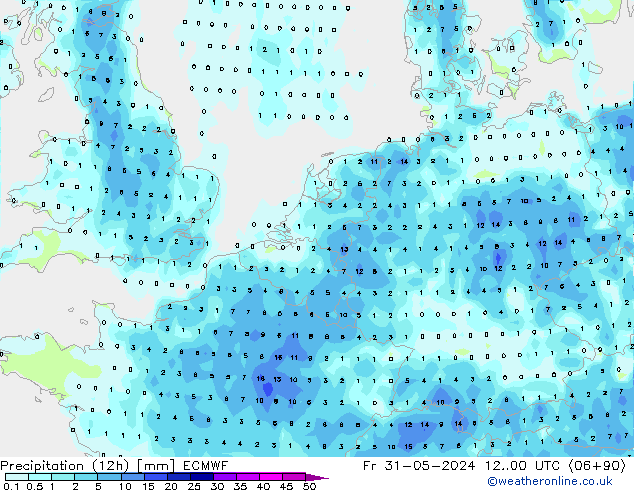 Precipitation (12h) ECMWF Fr 31.05.2024 00 UTC