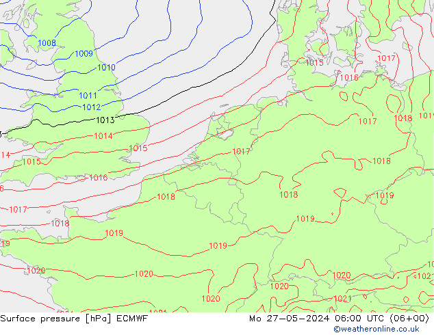 Atmosférický tlak ECMWF Po 27.05.2024 06 UTC