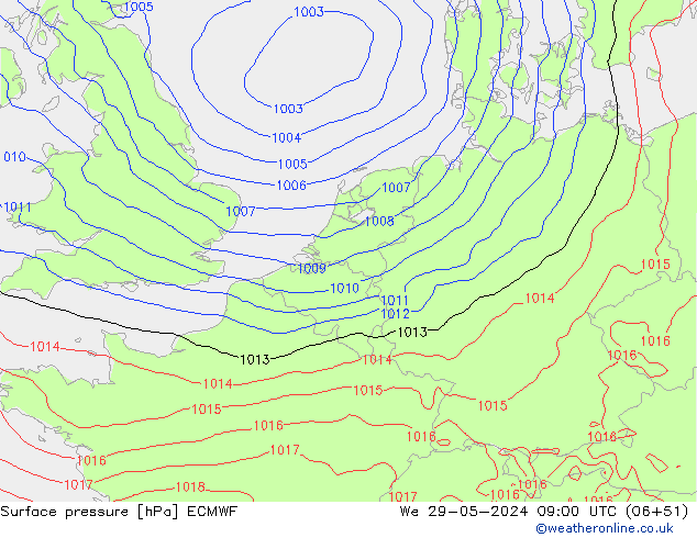 ciśnienie ECMWF śro. 29.05.2024 09 UTC