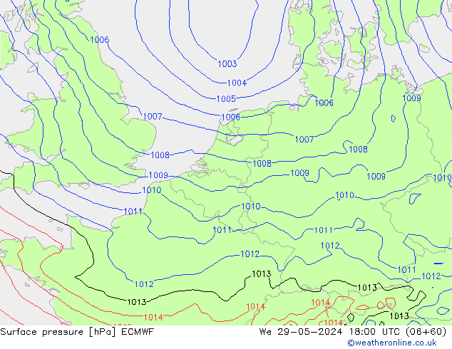 Pressione al suolo ECMWF mer 29.05.2024 18 UTC