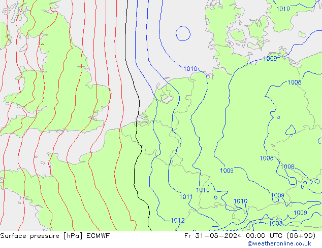 Presión superficial ECMWF vie 31.05.2024 00 UTC