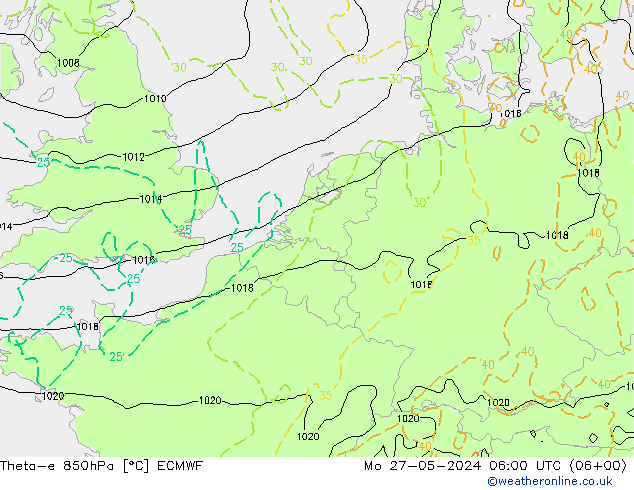 Theta-e 850hPa ECMWF lun 27.05.2024 06 UTC