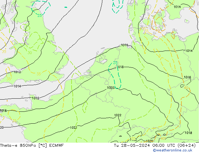 Theta-e 850hPa ECMWF Di 28.05.2024 06 UTC