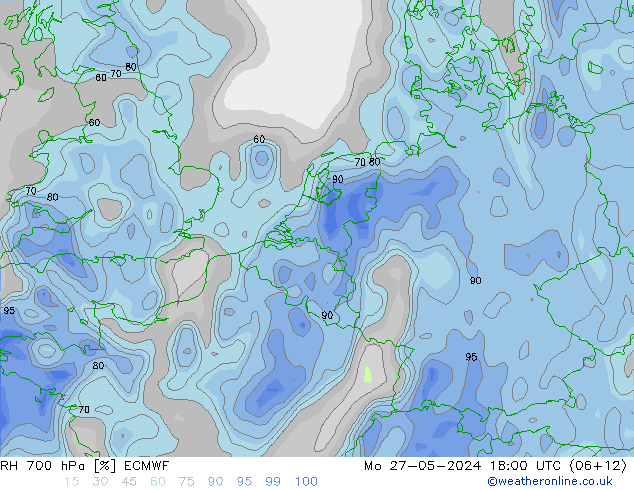 RH 700 hPa ECMWF 星期一 27.05.2024 18 UTC