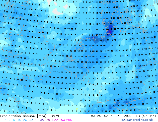 Precipitation accum. ECMWF We 29.05.2024 12 UTC