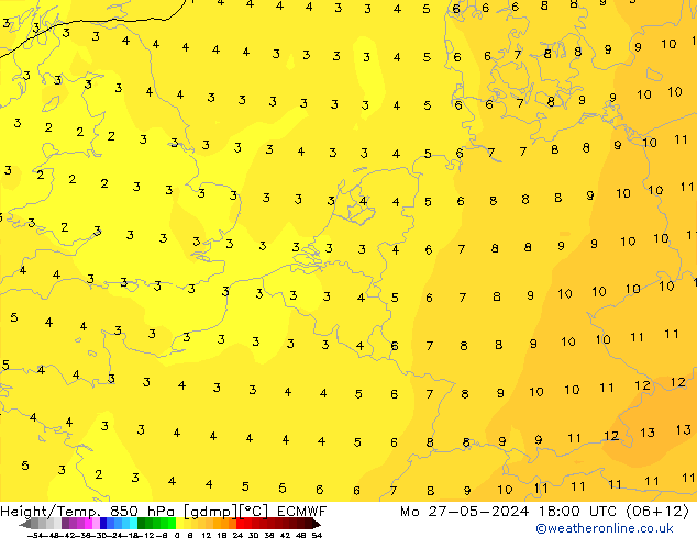 Z500/Rain (+SLP)/Z850 ECMWF Mo 27.05.2024 18 UTC