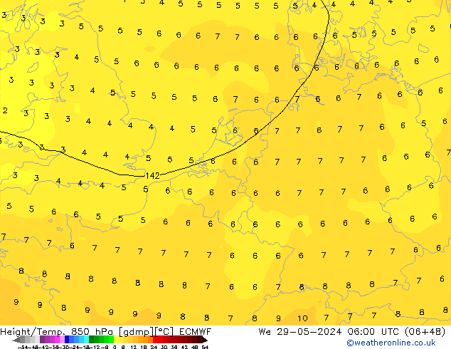 Z500/Rain (+SLP)/Z850 ECMWF Qua 29.05.2024 06 UTC