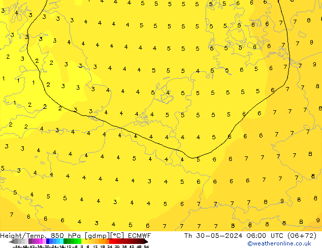 Z500/Rain (+SLP)/Z850 ECMWF czw. 30.05.2024 06 UTC