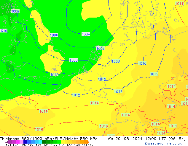 Thck 850-1000 hPa ECMWF St 29.05.2024 12 UTC