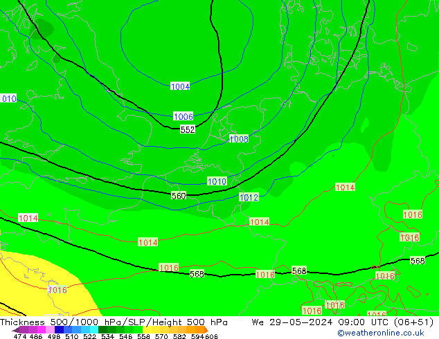 Thck 500-1000hPa ECMWF Qua 29.05.2024 09 UTC