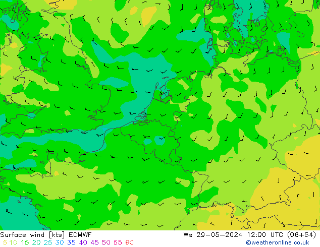 Wind 10 m ECMWF wo 29.05.2024 12 UTC