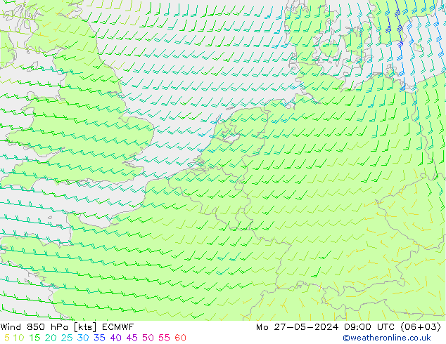 Wind 850 hPa ECMWF Mo 27.05.2024 09 UTC