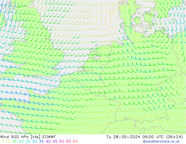 Wind 900 hPa ECMWF Di 28.05.2024 06 UTC