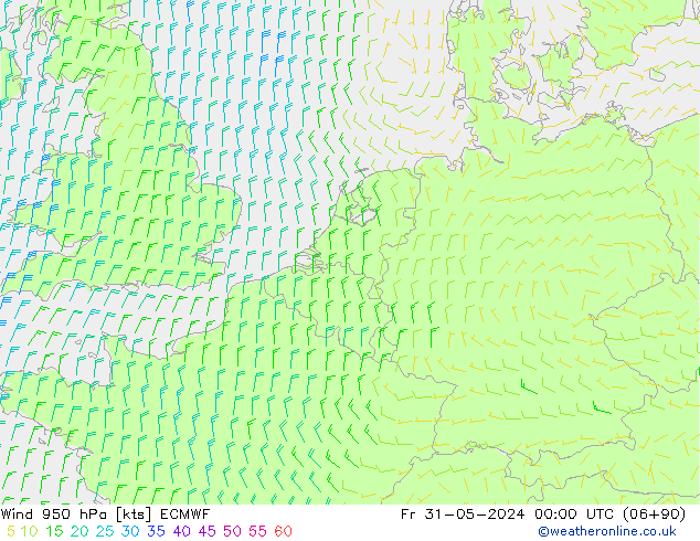 Vento 950 hPa ECMWF Sex 31.05.2024 00 UTC