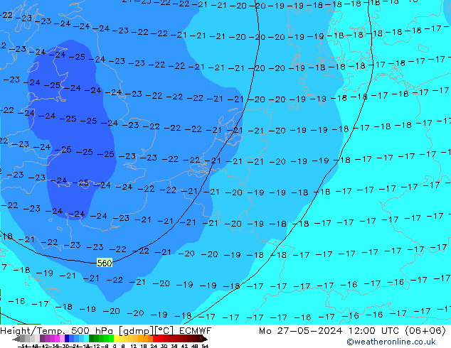 Z500/Rain (+SLP)/Z850 ECMWF Mo 27.05.2024 12 UTC