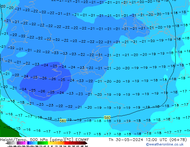 Z500/Rain (+SLP)/Z850 ECMWF  30.05.2024 12 UTC