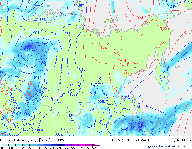 Z500/Rain (+SLP)/Z850 ECMWF Mo 27.05.2024 12 UTC