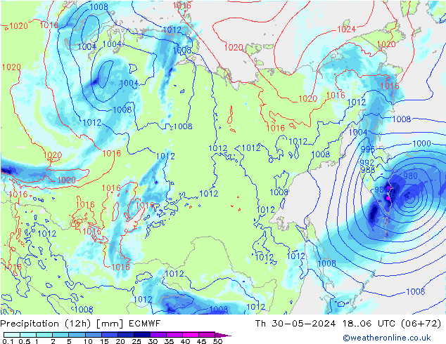 Précipitation (12h) ECMWF jeu 30.05.2024 06 UTC