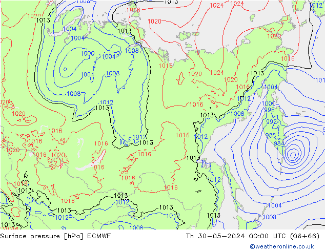 Surface pressure ECMWF Th 30.05.2024 00 UTC