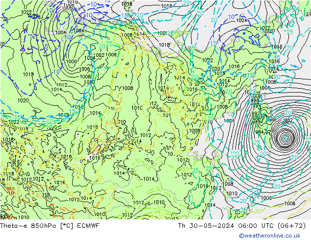 Theta-e 850hPa ECMWF Th 30.05.2024 06 UTC