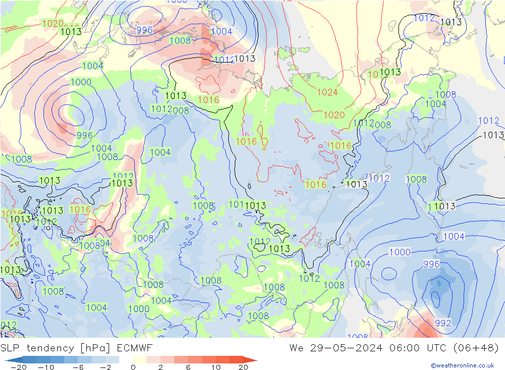 Druktendens (+/-) ECMWF wo 29.05.2024 06 UTC