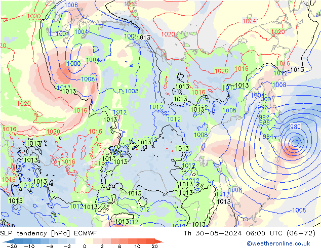 Tendance de pression  ECMWF jeu 30.05.2024 06 UTC