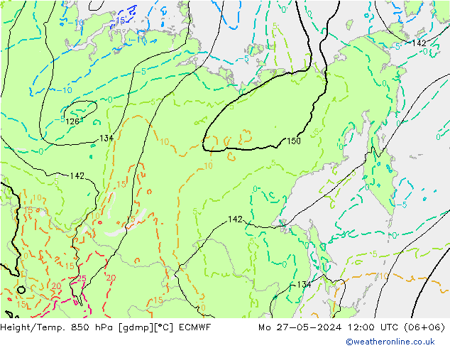 Z500/Rain (+SLP)/Z850 ECMWF Mo 27.05.2024 12 UTC