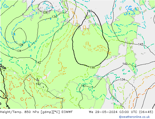 Height/Temp. 850 hPa ECMWF We 29.05.2024 03 UTC