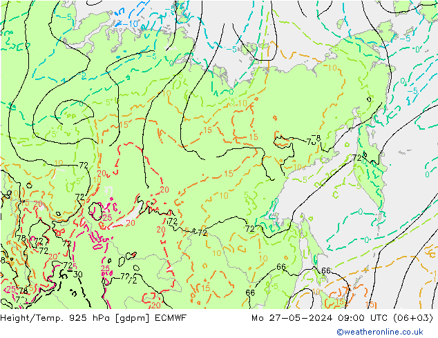 Height/Temp. 925 hPa ECMWF lun 27.05.2024 09 UTC