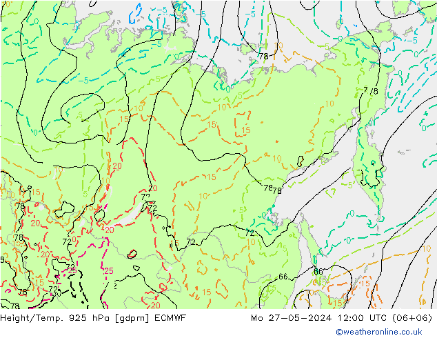 Height/Temp. 925 hPa ECMWF Mo 27.05.2024 12 UTC